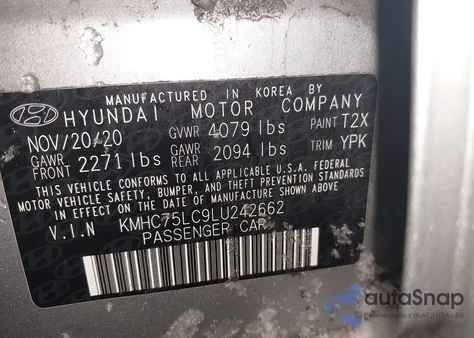 2020 Hyundai Ioniq Hybrid Se from USA, damaged, VIN KMHC75LC9LU242662